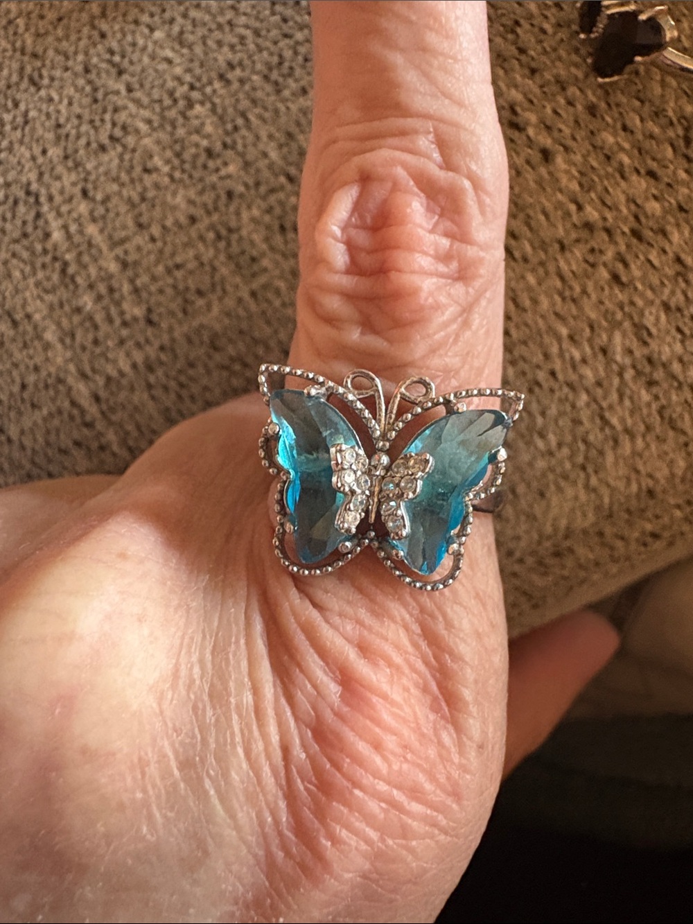 Blue Butterfly Crystal Ring - Moissanite Chips Stamped 925 Silver - Picture 4 of 5